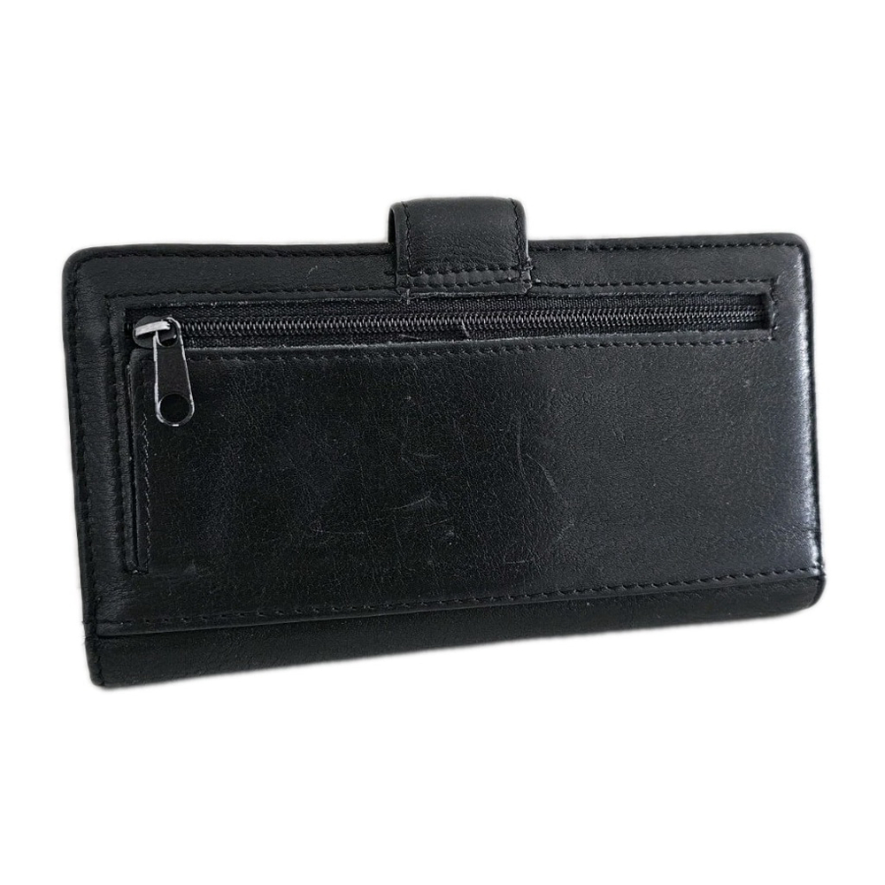 Vintage FOSSIL Black Leather Wallet Checkbook Credit Cards Change Compartment - Picture 2 of 6